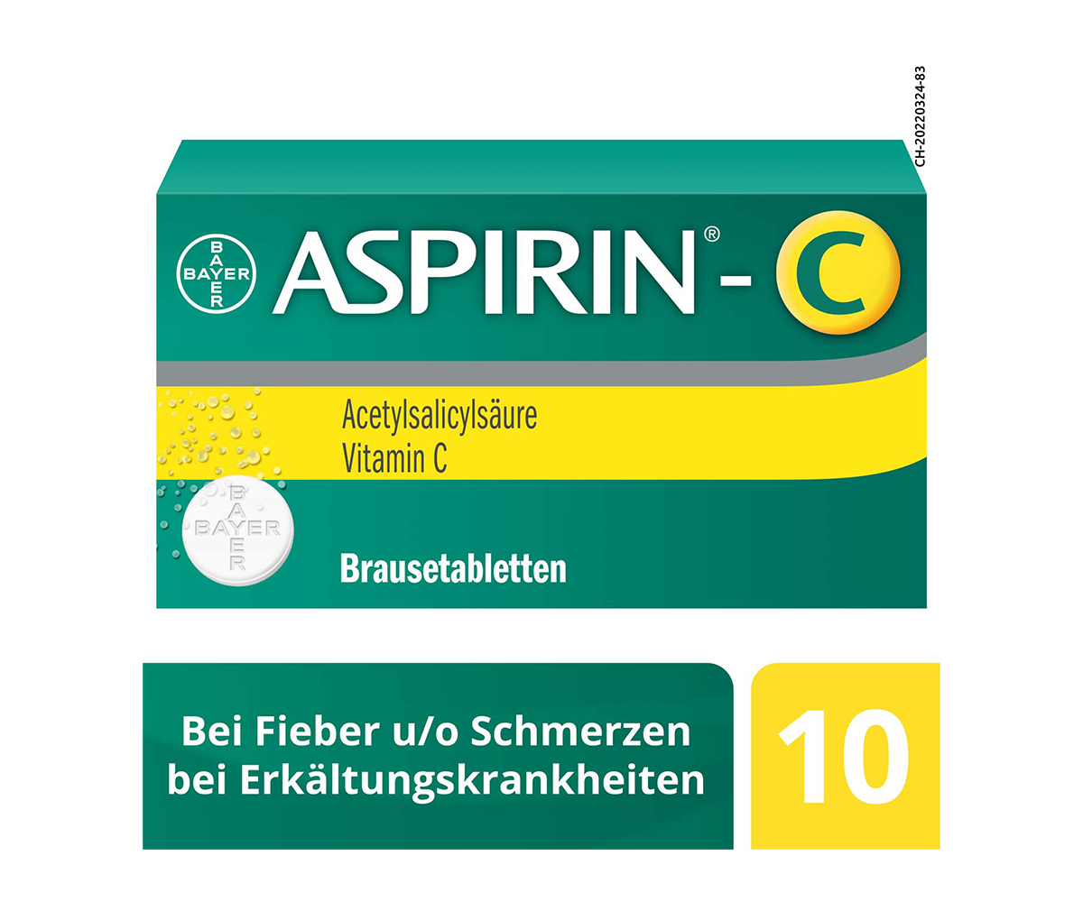 Aspirin Packshot mit Titel: Bei Fieber u/o Schmerzen bei Erkältungskrankheiten 
