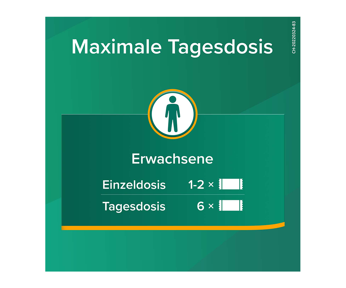 Maximale Tagesdosis. Erwachsene: Einzeldosis 1-2 x 1 Beutel; Tagesdosis: 6 x 1 Beutel