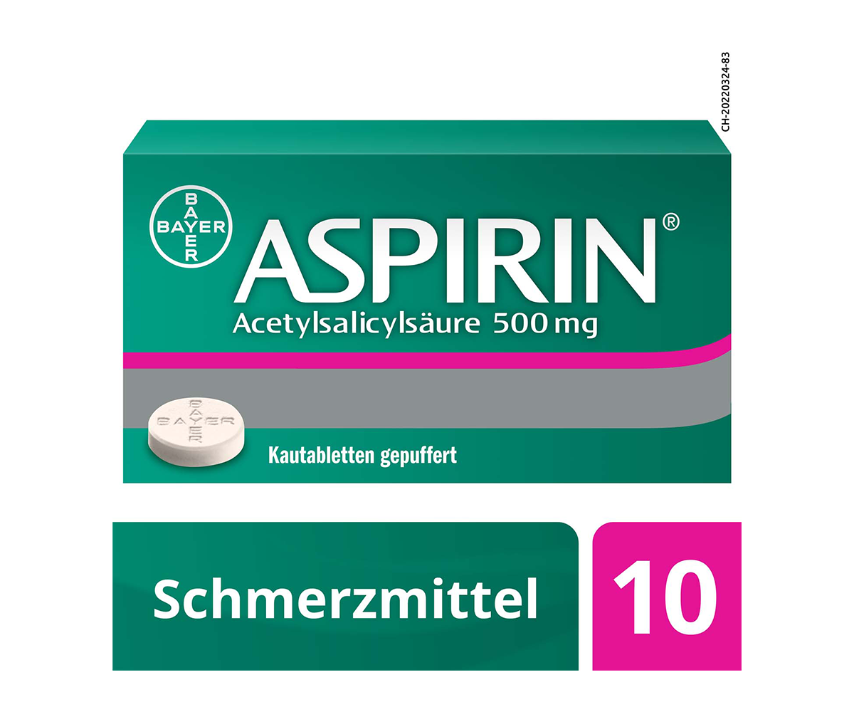 Aspirin Packshot Kautabletten: Schmerzmittel 
