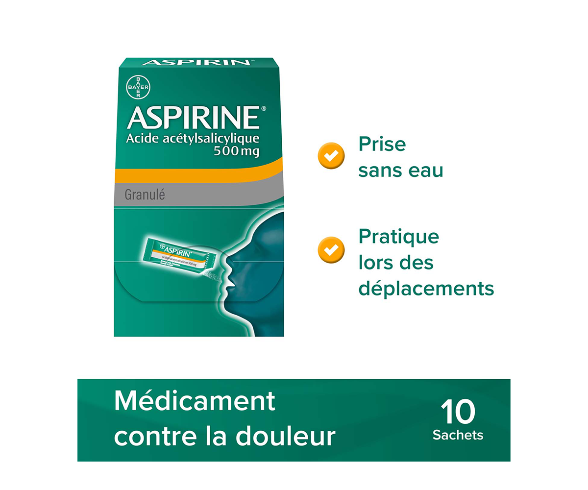 Emballage Aspirine: Medicament contre la douleur. Prise sans eau, Pratique lors des deplacements
